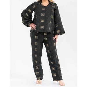 NEW KAREN T DESIGN long sleeve top and straight pants set in black gold